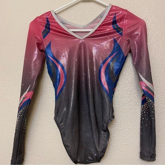 GK elite custom gymnastics competition leotard long sleeve ombre rhinestone CL - Picture 7 of 13